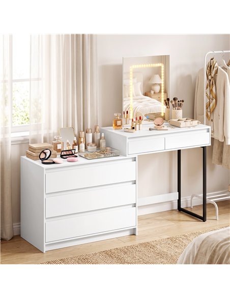 HOMCOM Vanity Makeup Desk LED Mirror Dressing Table Large Storage 5 Drawers White - pic 209230 | FastDaddyshop