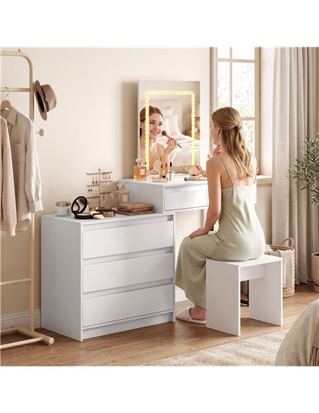 HOMCOM Vanity Makeup Desk LED Mirror Dressing Table Large Storage 5 Drawers White - pic 209231 | FastDaddyshop