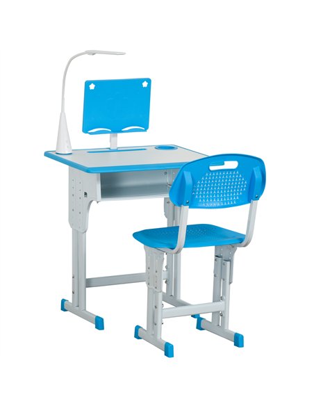 HOMCOM Kids Desk and Chair Set Adjustable Height Study Table Set with Drawer, Book Stand, Pen Slot - Blue - pic 209232 | FastDaddyshop