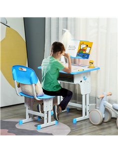HOMCOM Kids Desk and Chair Set Adjustable Height Study Table Set with Drawer, Book Stand, Pen Slot - Blue 2