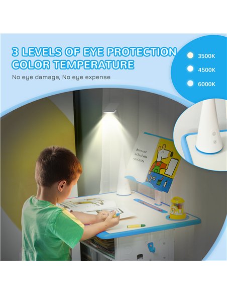 HOMCOM Kids Desk and Chair Set Adjustable Height Study Table Set with Drawer, Book Stand, Pen Slot - Blue - pic 209238 | FastDaddyshop