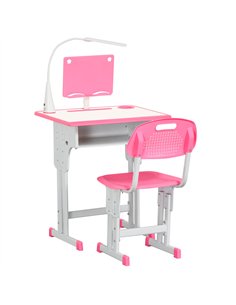 HOMCOM Kids Desk and Chair Set Adjustable Height Study Table Set with Drawer, Book Stand, Pen Slot - Pink