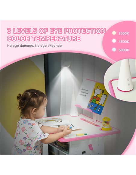 HOMCOM Kids Desk and Chair Set Adjustable Height Study Table Set with Drawer, Book Stand, Pen Slot - Pink - pic 209247 | FastDaddyshop