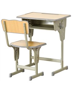 HOMCOM Height Adjustable Kids Desk and Chair Set with Storage Compartment, Bag Hook and Pen Holder, for 6-12 Years, Grey