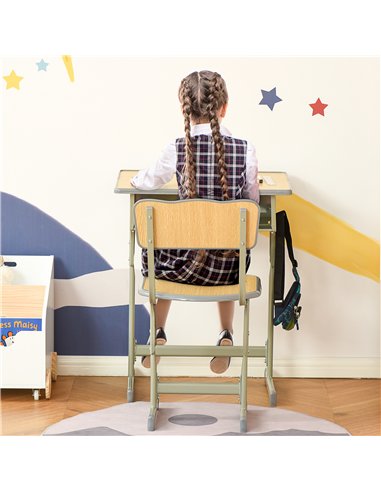 HOMCOM Height Adjustable Kids Desk and Chair Set with Storage Compartment, Bag Hook and Pen Holder, for 6-12 Years, Grey
