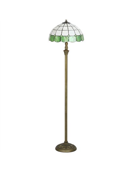 HOMCOM Tiffany-Style Floor Lamp with Handcrafted Stained Glass Shade, 152cm Tall Vintage Standing Lamp, Bronze Tone and Green - pic 209259 | FastDaddyshop