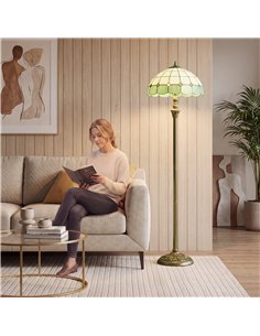 HOMCOM Tiffany-Style Floor Lamp with Handcrafted Stained Glass Shade, 152cm Tall Vintage Standing Lamp, Bronze Tone and Green 2