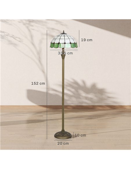 HOMCOM Tiffany-Style Floor Lamp with Handcrafted Stained Glass Shade, 152cm Tall Vintage Standing Lamp, Bronze Tone and Green - pic 209261 | FastDaddyshop