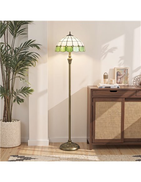 HOMCOM Tiffany-Style Floor Lamp with Handcrafted Stained Glass Shade, 152cm Tall Vintage Standing Lamp, Bronze Tone and Green - pic 209265 | FastDaddyshop