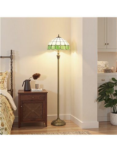 HOMCOM Tiffany-Style Floor Lamp with Handcrafted Stained Glass Shade, 152cm Tall Vintage Standing Lamp, Bronze Tone and Green