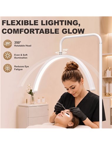 HOMCOM Half Moon Lash Light, 350° Rotatable Head, 7 Colours, Dimmable Beauty Floor Lamp, White