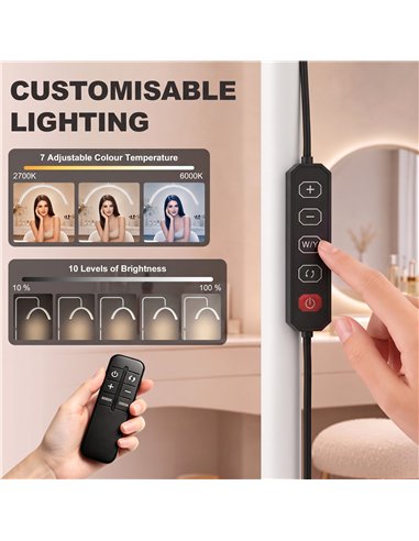 HOMCOM Half Moon Lash Light, 350° Rotatable Head, 7 Colours, Dimmable Beauty Floor Lamp, White