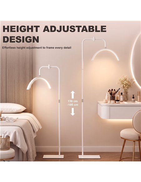 HOMCOM Half Moon Lash Light, 350° Rotatable Head, 7 Colours, Dimmable Beauty Floor Lamp, White - pic 209282 | FastDaddyshop