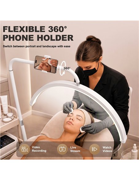HOMCOM Half Moon Lash Light, 350° Rotatable Head, 7 Colours, Dimmable Beauty Floor Lamp, White - pic 209283 | FastDaddyshop