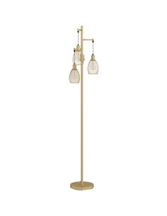 HOMCOM 170.5cm Industrial Dimmable Standing Lamp, 3-Light Floor Lamp with Steel Wire Cage Lampshades, Gold Tone