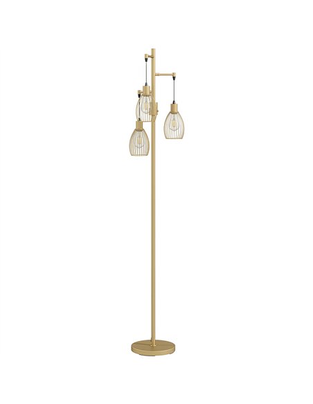 HOMCOM 170.5cm Industrial Dimmable Standing Lamp, 3-Light Floor Lamp with Steel Wire Cage Lampshades, Gold Tone - pic 209286 | FastDaddyshop