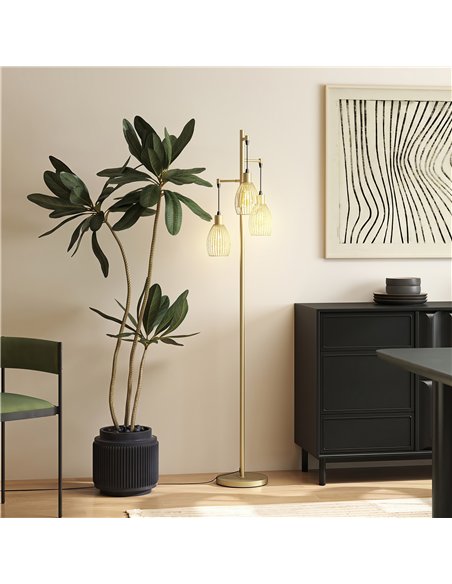 HOMCOM 170.5cm Industrial Dimmable Standing Lamp, 3-Light Floor Lamp with Steel Wire Cage Lampshades, Gold Tone - pic 209293 | FastDaddyshop