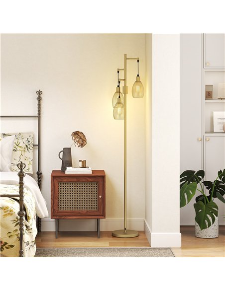 HOMCOM 170.5cm Industrial Dimmable Standing Lamp, 3-Light Floor Lamp with Steel Wire Cage Lampshades, Gold Tone - pic 209294 | FastDaddyshop