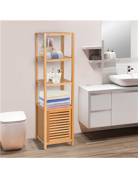 HOMCOM 140cm Storage Unit Freestanding Cabinet w/ 3 Shelves Cupboard Bathroom Kitchen Home Tall Utility Organiser - pic 20930 | FastDaddyshop