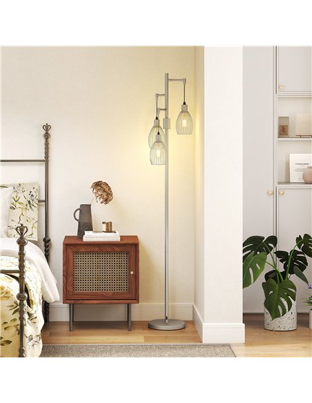 HOMCOM 170.5cm Industrial Dimmable Standing Lamp, 3-Light Floor Lamp with Steel Wire Cage Lampshades, Silver Tone - pic 209303 | FastDaddyshop