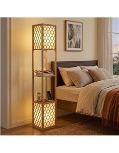 HOMCOM Duo Light Floor Shelves - Natural Wood Finish 2