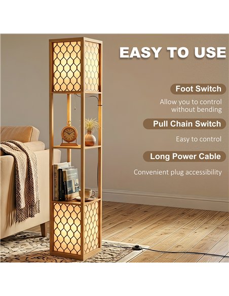 HOMCOM Duo Light Floor Shelves - Natural Wood Finish - pic 209309 | FastDaddyshop