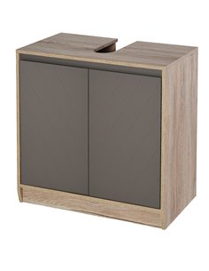 HOMCOM Under Sink Storage Cabinet with Adjustable Shelf, 2 Doors, Grey and Oak