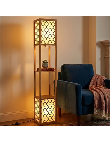 HOMCOM Duo Light Floor Shelves - Natural Wood Finish
