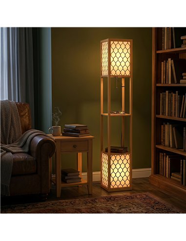 HOMCOM Duo Light Floor Shelves - Natural Wood Finish