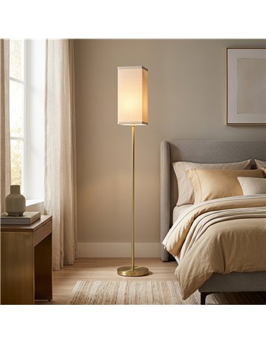 HOMCOM Floor Lamp, Modern Standing Lamp with Linen Shade and Foot Switch, Tall Lamps for Bedroom, Bulb not Included, Gold Tone