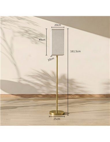 HOMCOM Floor Lamp, Modern Standing Lamp with Linen Shade and Foot Switch, Tall Lamps for Bedroom, Bulb not Included, Gold Tone