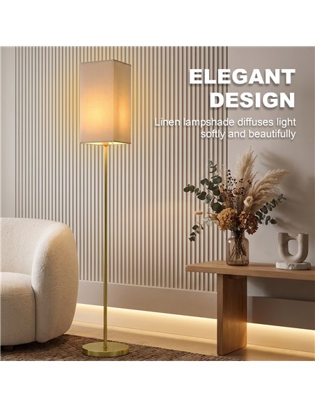 HOMCOM Floor Lamp, Modern Standing Lamp with Linen Shade and Foot Switch, Tall Lamps for Bedroom, Bulb not Included, Gold Tone - pic 209316 | FastDaddyshop