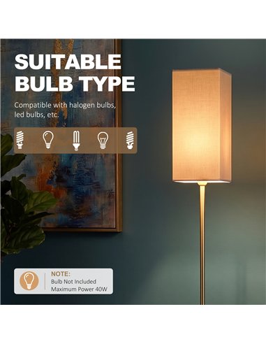 HOMCOM Floor Lamp, Modern Standing Lamp with Linen Shade and Foot Switch, Tall Lamps for Bedroom, Bulb not Included, Gold Tone