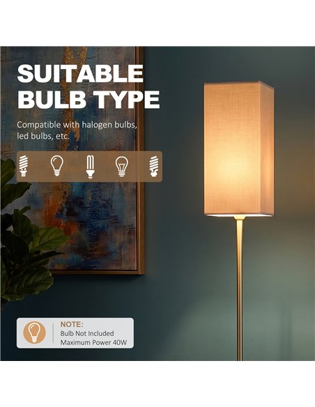 HOMCOM Floor Lamp, Modern Standing Lamp with Linen Shade and Foot Switch, Tall Lamps for Bedroom, Bulb not Included, Gold Tone - pic 209317 | FastDaddyshop