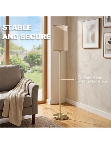 HOMCOM Floor Lamp, Modern Standing Lamp with Linen Shade and Foot Switch, Tall Lamps for Bedroom, Bulb not Included, Gold Tone