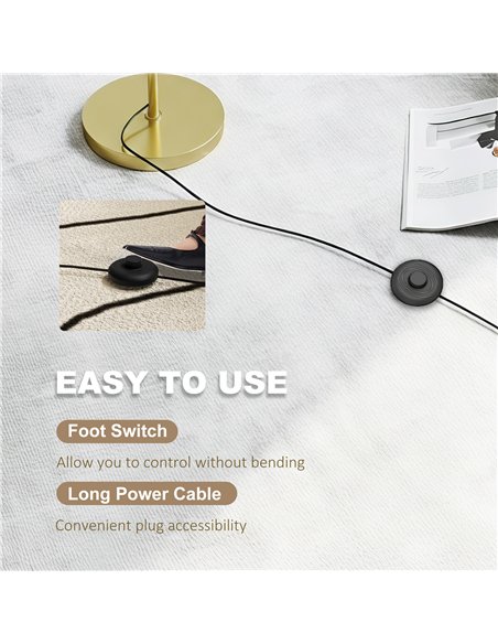 HOMCOM Floor Lamp, Modern Standing Lamp with Linen Shade and Foot Switch, Tall Lamps for Bedroom, Bulb not Included, Gold Tone - pic 209319 | FastDaddyshop