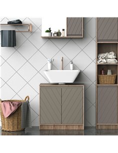 HOMCOM Under Sink Storage Cabinet with Adjustable Shelf, 2 Doors, Grey and Oak 2