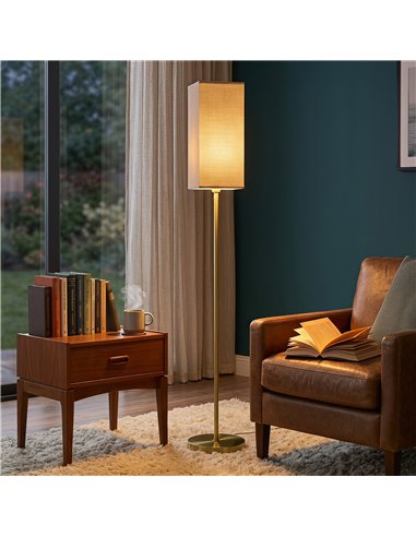HOMCOM Floor Lamp, Modern Standing Lamp with Linen Shade and Foot Switch, Tall Lamps for Bedroom, Bulb not Included, Gold Tone