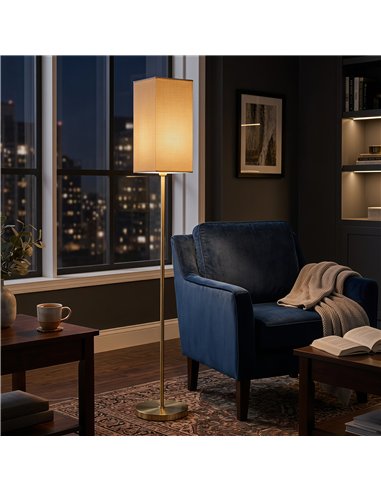 HOMCOM Floor Lamp, Modern Standing Lamp with Linen Shade and Foot Switch, Tall Lamps for Bedroom, Bulb not Included, Gold Tone