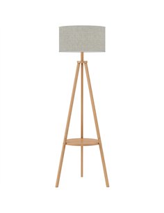 HOMCOM Bedside Light, Tripod Floor Lamp with Storage Shelf and Linen Shade for Living Room, 160cm, Natural Wood Colour