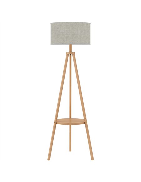 HOMCOM Bedside Light, Tripod Floor Lamp with Storage Shelf and Linen Shade for Living Room, 160cm, Natural Wood Colour - pic 209322 | FastDaddyshop