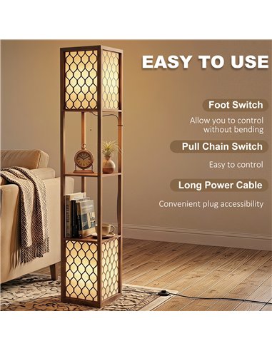 HOMCOM Duo Light Floor Shelves - Rustic Brown