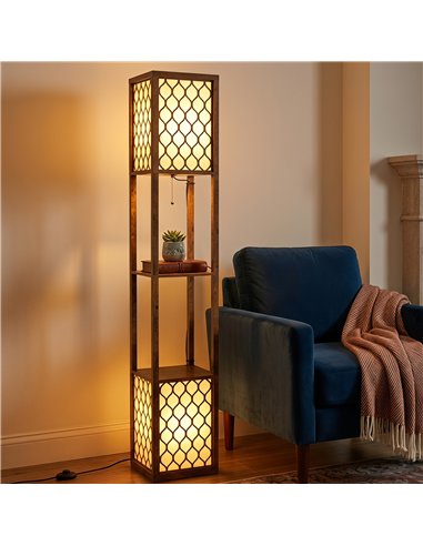 HOMCOM Duo Light Floor Shelves - Rustic Brown