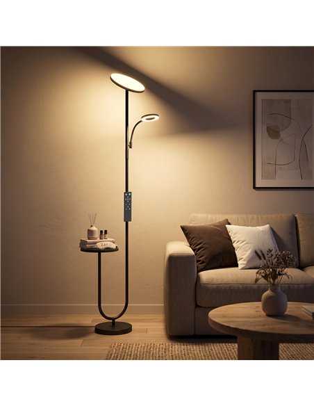 HOMCOM Uplighter Floor Lamp with Table and Reading Light, Dual Light Dimmable Standing Lamp with Remote & 4 Colour Temperatures - pic 209341 | FastDaddyshop