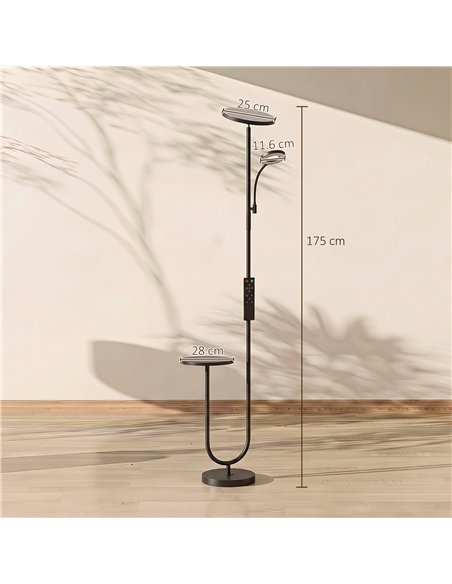 HOMCOM Uplighter Floor Lamp with Table and Reading Light, Dual Light Dimmable Standing Lamp with Remote & 4 Colour Temperatures - pic 209342 | FastDaddyshop
