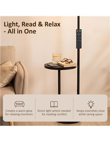 HOMCOM Uplighter Floor Lamp with Table and Reading Light, Dual Light Dimmable Standing Lamp with Remote & 4 Colour Temperatures
