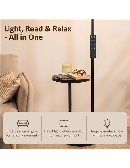 HOMCOM Uplighter Floor Lamp with Table and Reading Light, Dual Light Dimmable Standing Lamp with Remote & 4 Colour Temperatures - pic 209343 | FastDaddyshop