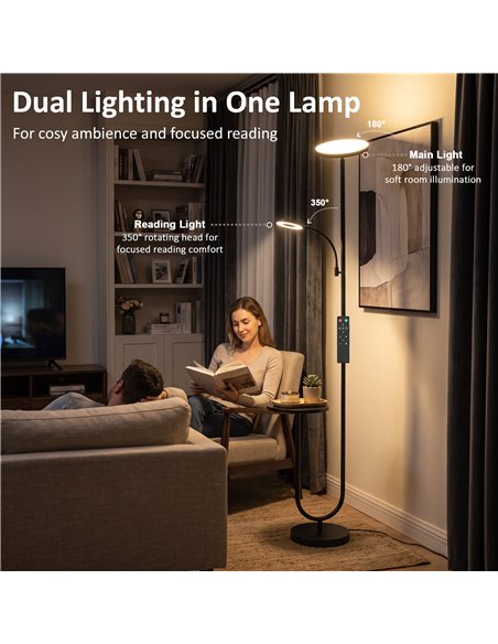 HOMCOM Uplighter Floor Lamp with Table and Reading Light, Dual Light Dimmable Standing Lamp with Remote & 4 Colour Temperatures - pic 209344 | FastDaddyshop