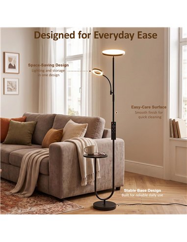 HOMCOM Uplighter Floor Lamp with Table and Reading Light, Dual Light Dimmable Standing Lamp with Remote & 4 Colour Temperatures