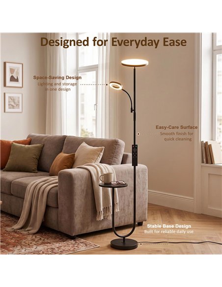 HOMCOM Uplighter Floor Lamp with Table and Reading Light, Dual Light Dimmable Standing Lamp with Remote & 4 Colour Temperatures - pic 209346 | FastDaddyshop